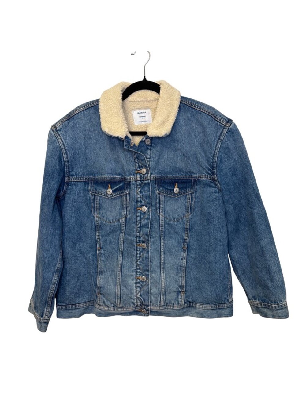 Old Navy Sherpa-Lined Denim Jacket Button-Front Blue Size M Casual Winter Style